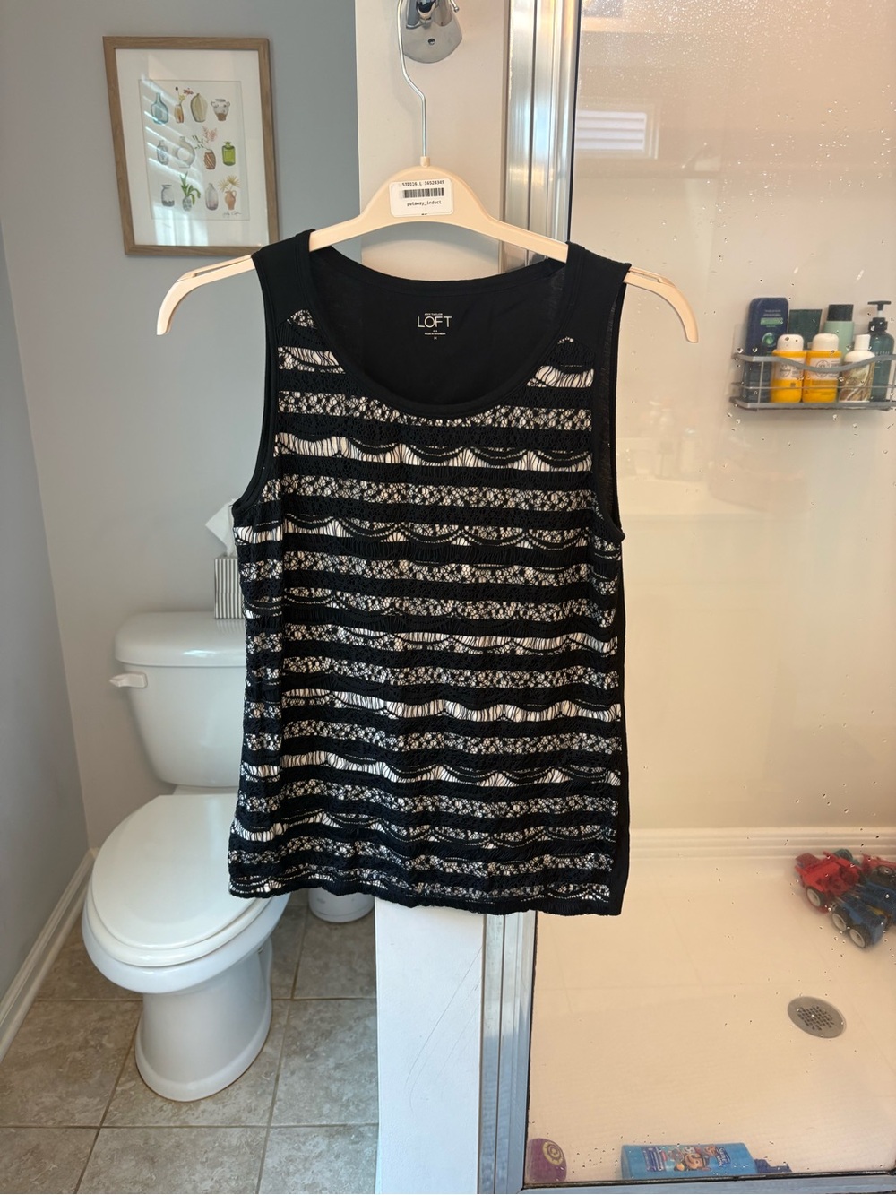LOFT Black Lace-Striped Sleeveless‎ Tank